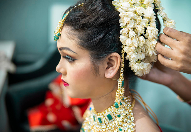 Bridal hair styling and dupatta setting services in Jaipur by Sovi Makeover
